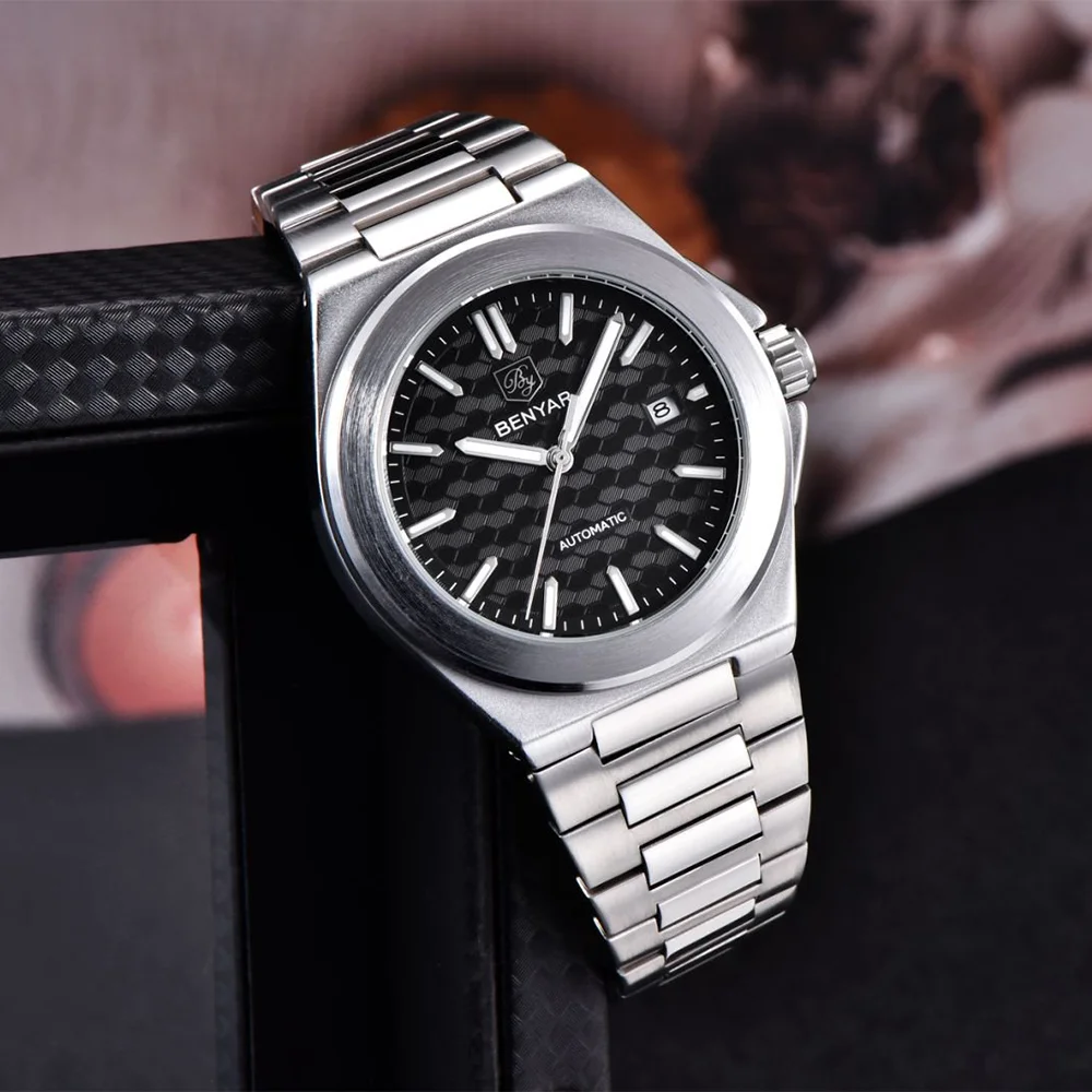 2025 Benyar جديد قرص العسل العلامة التجارية الفاخرة ساعة ميكانيكية للرجال الفولاذ المقاوم للصدأ ضوء الليل ساعة أوتوماتيكية للرجال BY-5219 #5