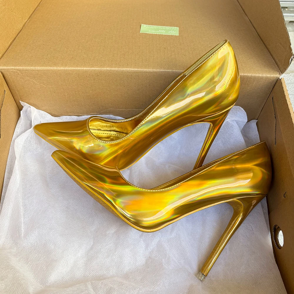 2025 New Arrival 12cm Women Sexy Elegant Pumps Stilettos Sexy Shiny Gold High Heels Pointed Toe Party Wedding Woman Dress Shoes