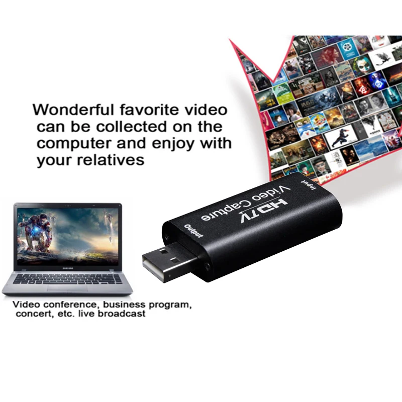 Video Capture Card Output 1080P Input 30Hz 30fps HDMI-Compatible Live Streaming Capturer USB 2.0 Grabber For Recorder Game Audio