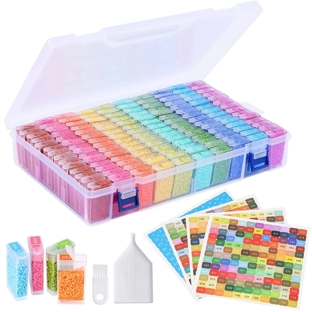 

140 Grids Diamond Painting Storage with 447 Colors Labels Stickers, Diamond Art Trays Accessories Bead Organizer Containers