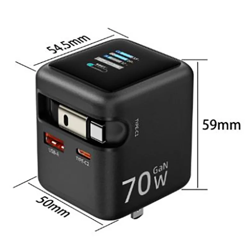 شاحن شاشة ديجيتال 70 وات متعدد USB-C PD GaN شاحن سريع متعدد الاستخدامات شاحن متنقل للإلكترونيات #6