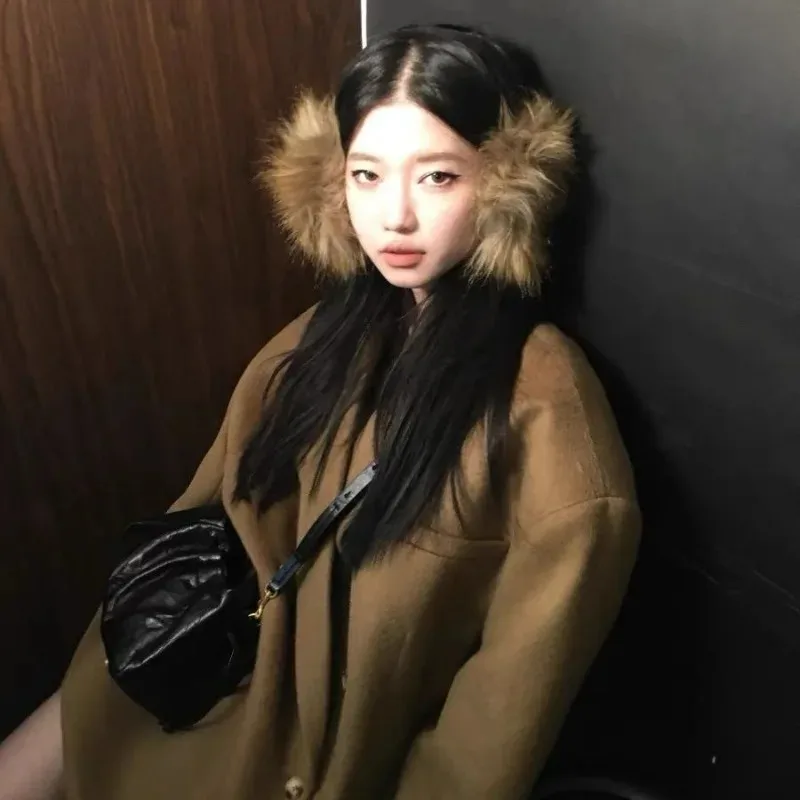 Y2K Faux Mink Fur Earmuffs Outdoor Winter Keep Warm Earplugs Brown Plush Cold Protection Wind-proof Ear Cover for Women Men