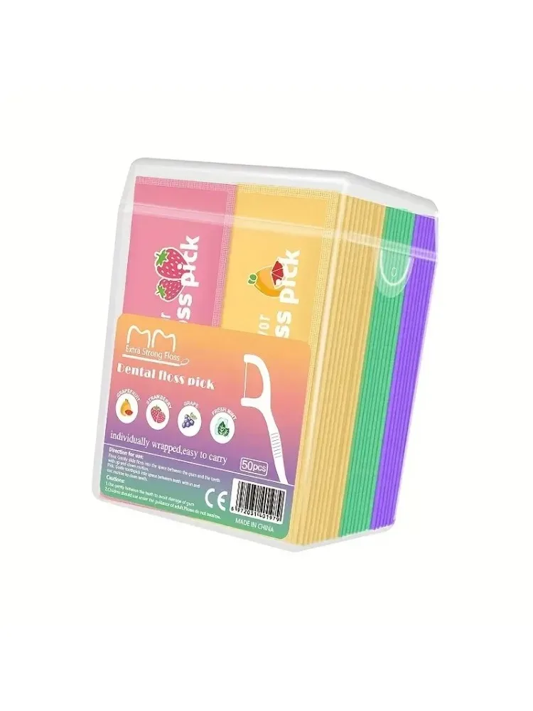 5×50pcs/box Disposable Fruit Flavor Floss Individual Package Portable Dental Floss Toothpick Line Oral Care Teeth Cleaning Tool