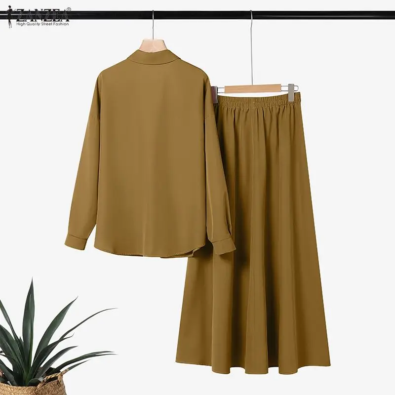 Femmes 2026 printemps correspondant ensembles ZANZEA automne tenues à manches longues chemise robe costume élégant travail 2 pièces ensembles solide OL survêtement