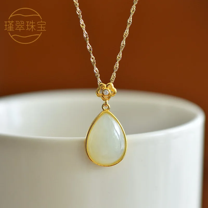 S925 Silver Inlaid With Hetian Drop Pendant, Natural Jade Men And , New Women'S Model