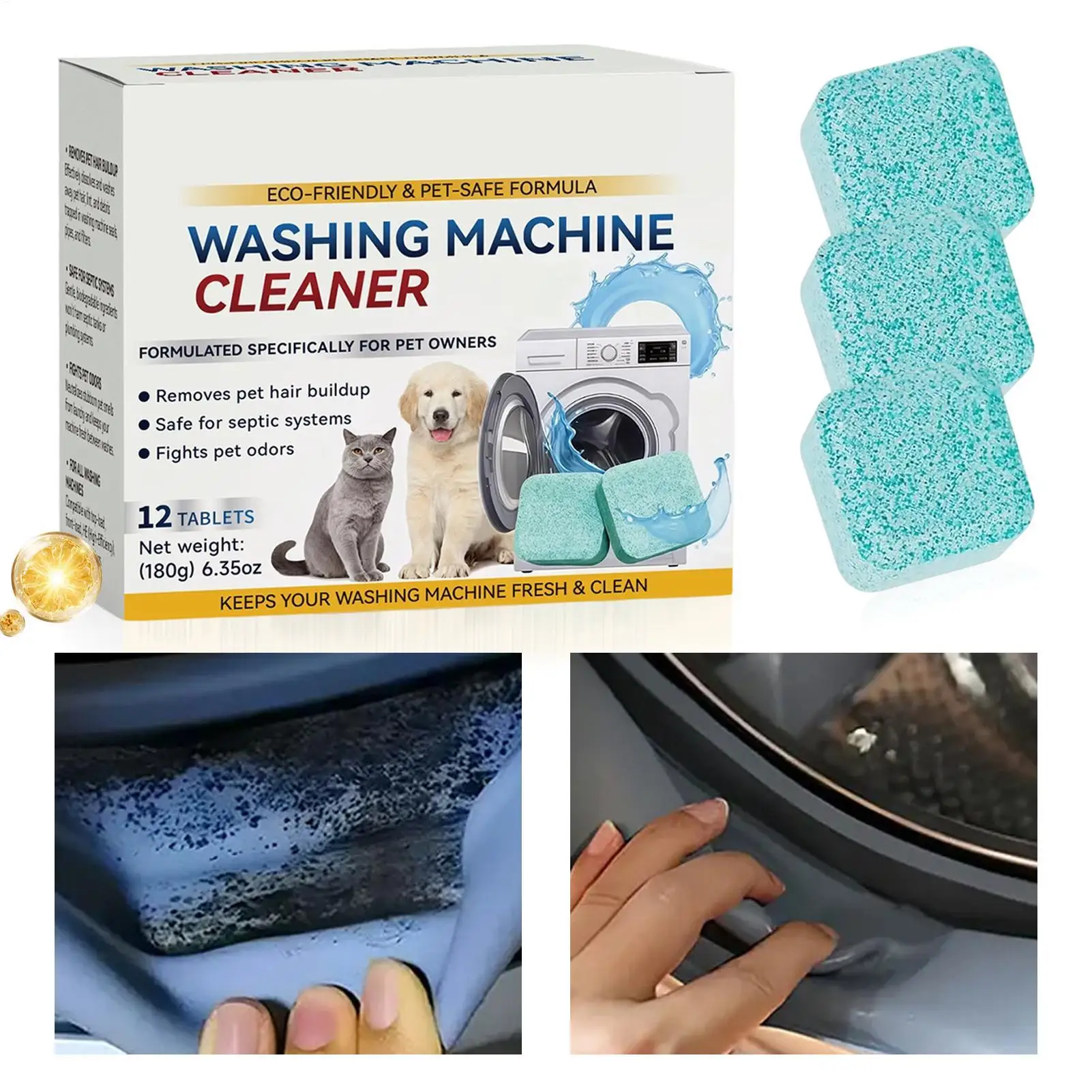 

Washing Machine Cleaner Tablets Deep Cleaning Animal Hair Remover Laundry Washer Tablets for Top Load Front Loader Dogs Clothes