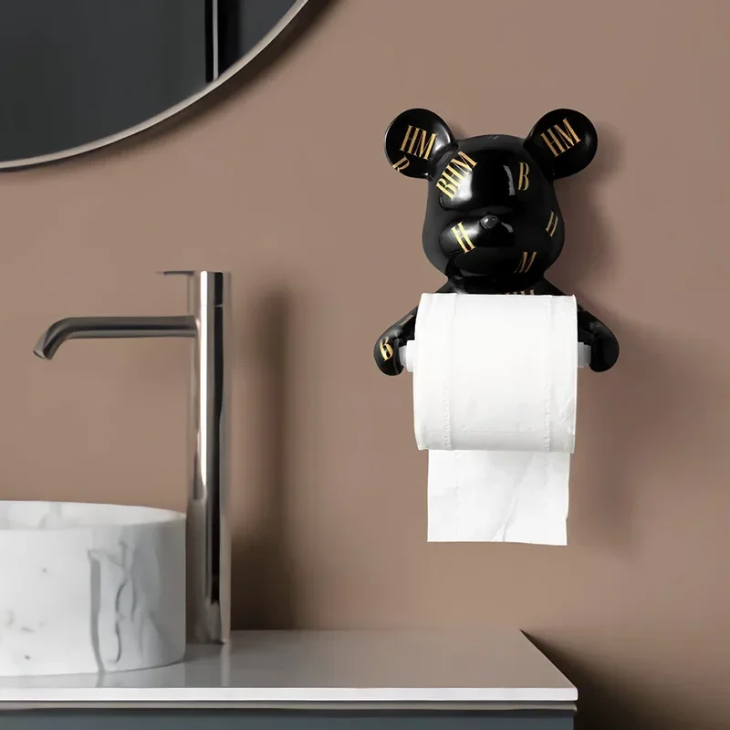 

New Bear Paper Towel Rack Kitchen Accessories Bathroom Accessories Wall Hanging Perforation-Free Paper Holder