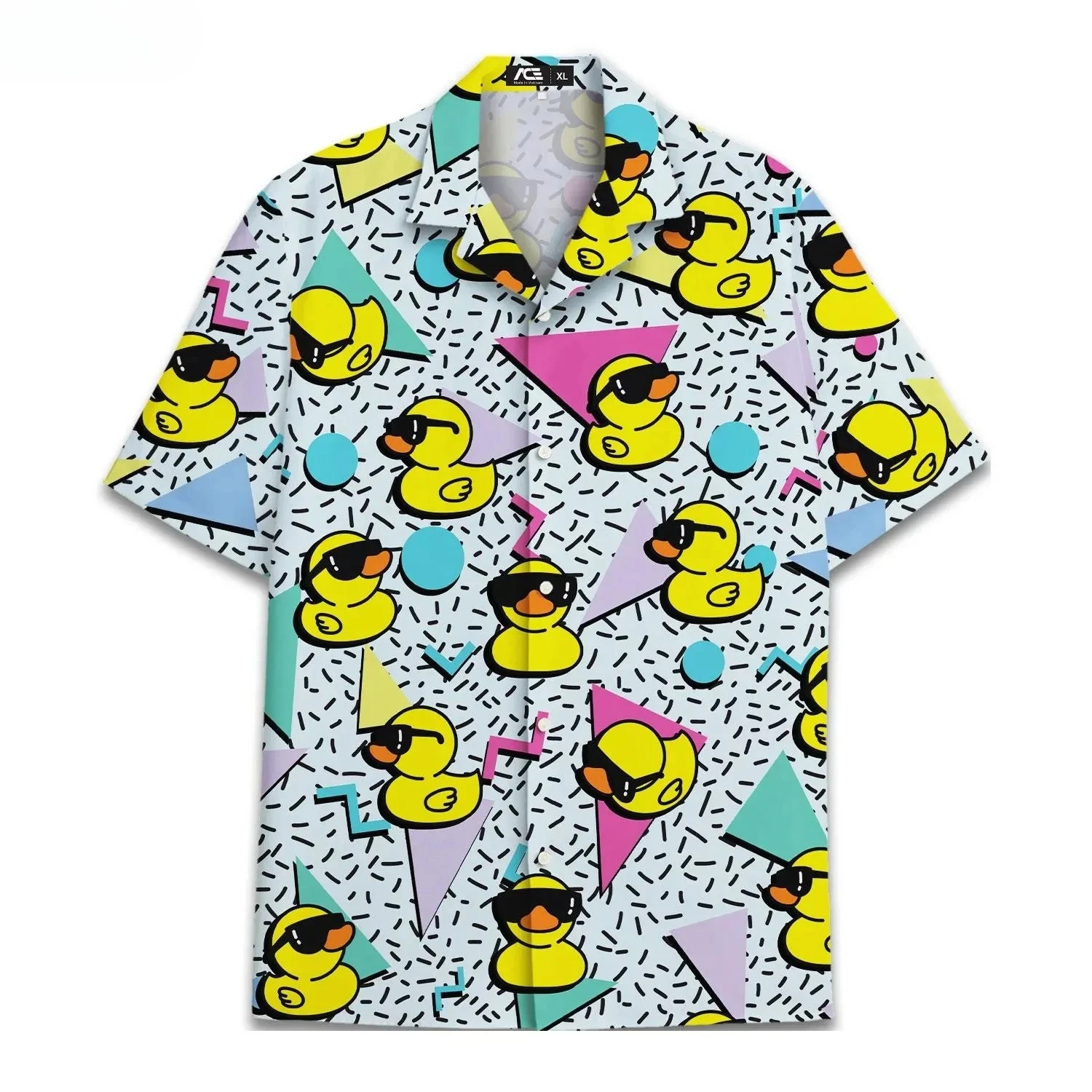 Funny Neon Rubber Duck Hawaiian Shirt for Men Galaxy Yellow Duck Mens Hawaiian Casual Button Down Shirts Short Sleeve Shirt Tops