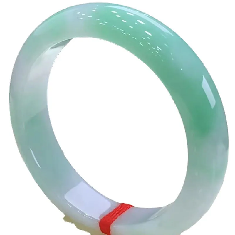 Natural Burmese Emerald Bangle for Girls, Fashionable Jadeite Bracelet in Light Sun Green