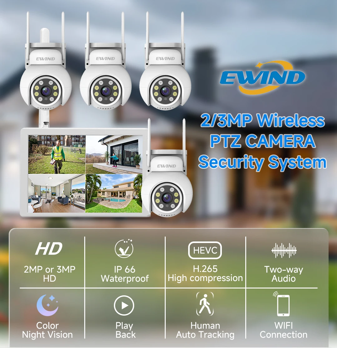 EWIND 2/3MP WiFi Security Surveillance Camera System Kit Motion Tracking Color Night Vision 16CH NVR Wireless CCTV Cameras Set