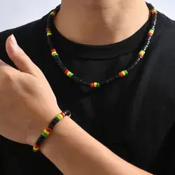 Creative Necklace Wooden Beaded Jewelry Set Hip Hop Minority Design Elastic Bracelet Charms Bead Hand Rope Men