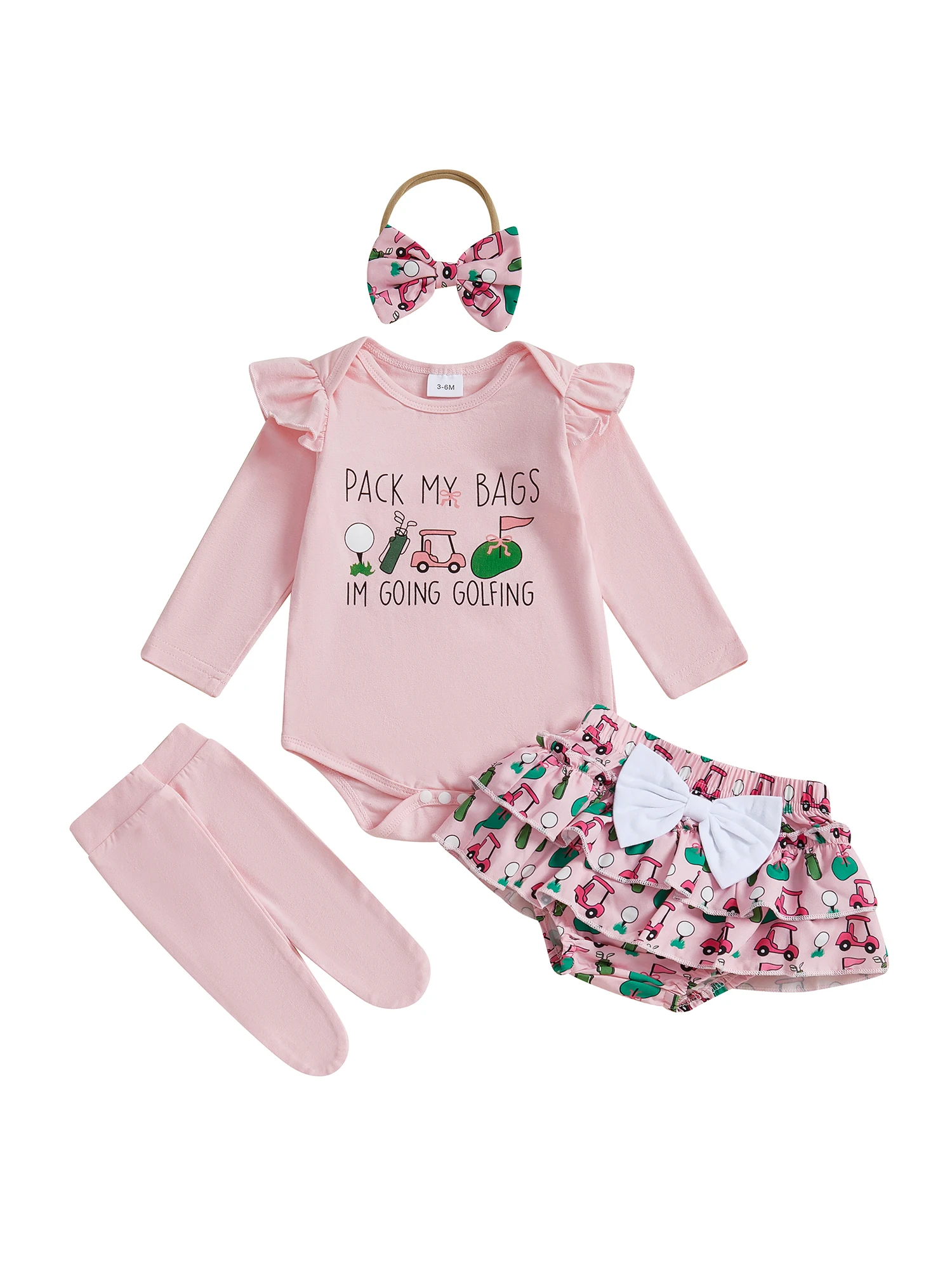 

Зимний комплект одежды для маленьких девочек с комбинезоном с длинными рукавами и принтом снежинок, многоуровневая юбка с рюшами, подходящая повязка на голову и уютные носки