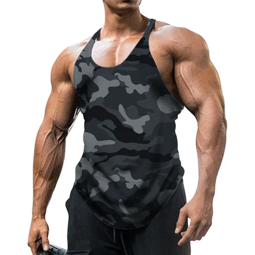 Imagen 1 del producto Chaleco de camuflaje sin mangas con cuello en U para hombre para deportes al aire libre y Fitness Top cómodo transpirable y ajustado