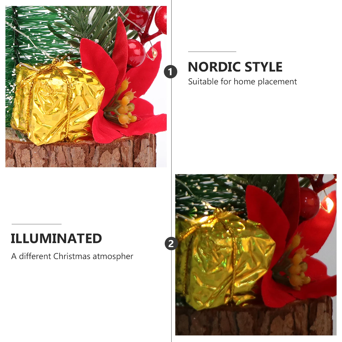 

1pc Mini Christmas Tree Light Decoration Nordic Style Wooden Illuminated Desktop Festive Adornment For Party Home Decor
