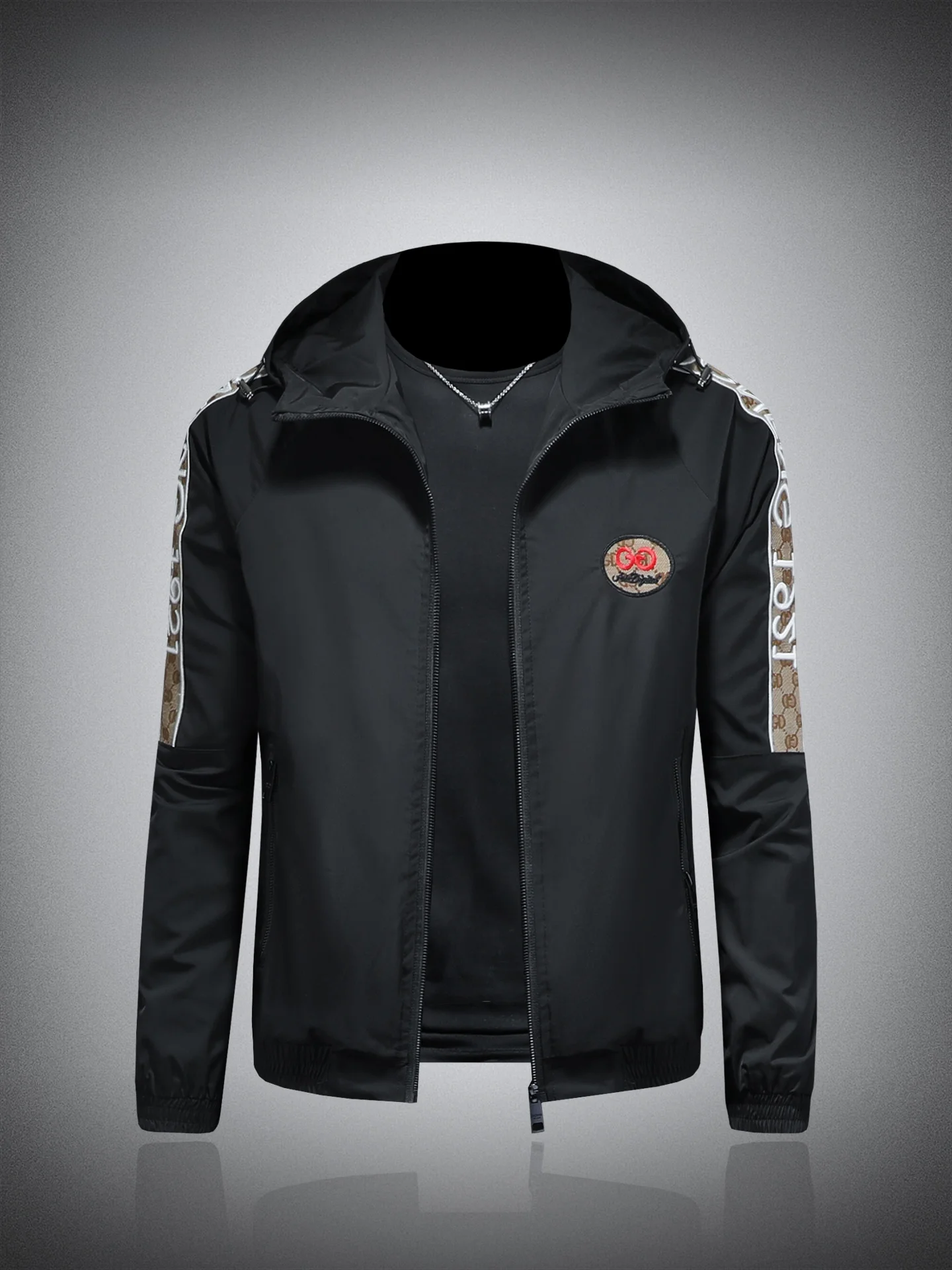 

Мужская демисезонная куртка Ele с вышивкой, повседневная, с капюшоном, модная, универсальная, из полиэстера, приталенного кроя