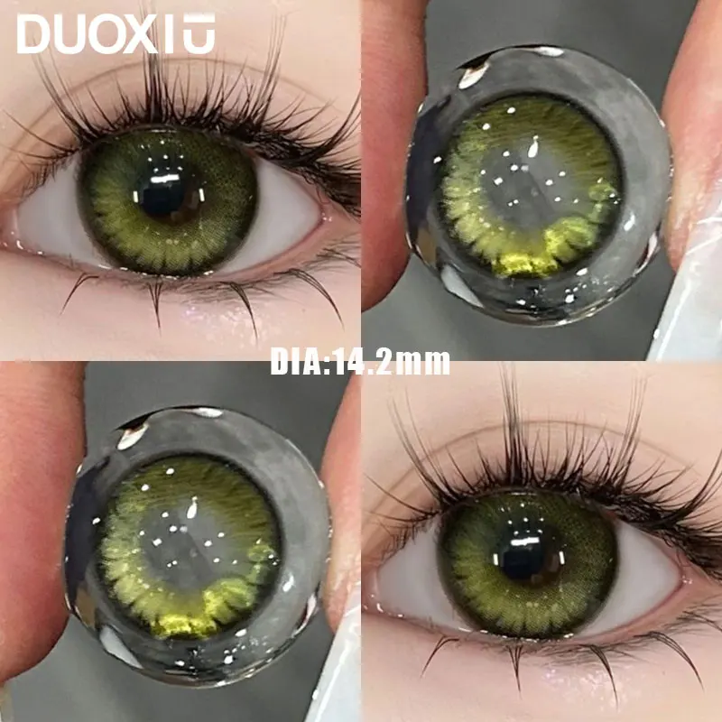 DUOXIU-lentillas de colores para pupilas, lentes verdes miopes de alta calidad, ojos azules, 0,00 a-8,00 dioptrías, 1 par