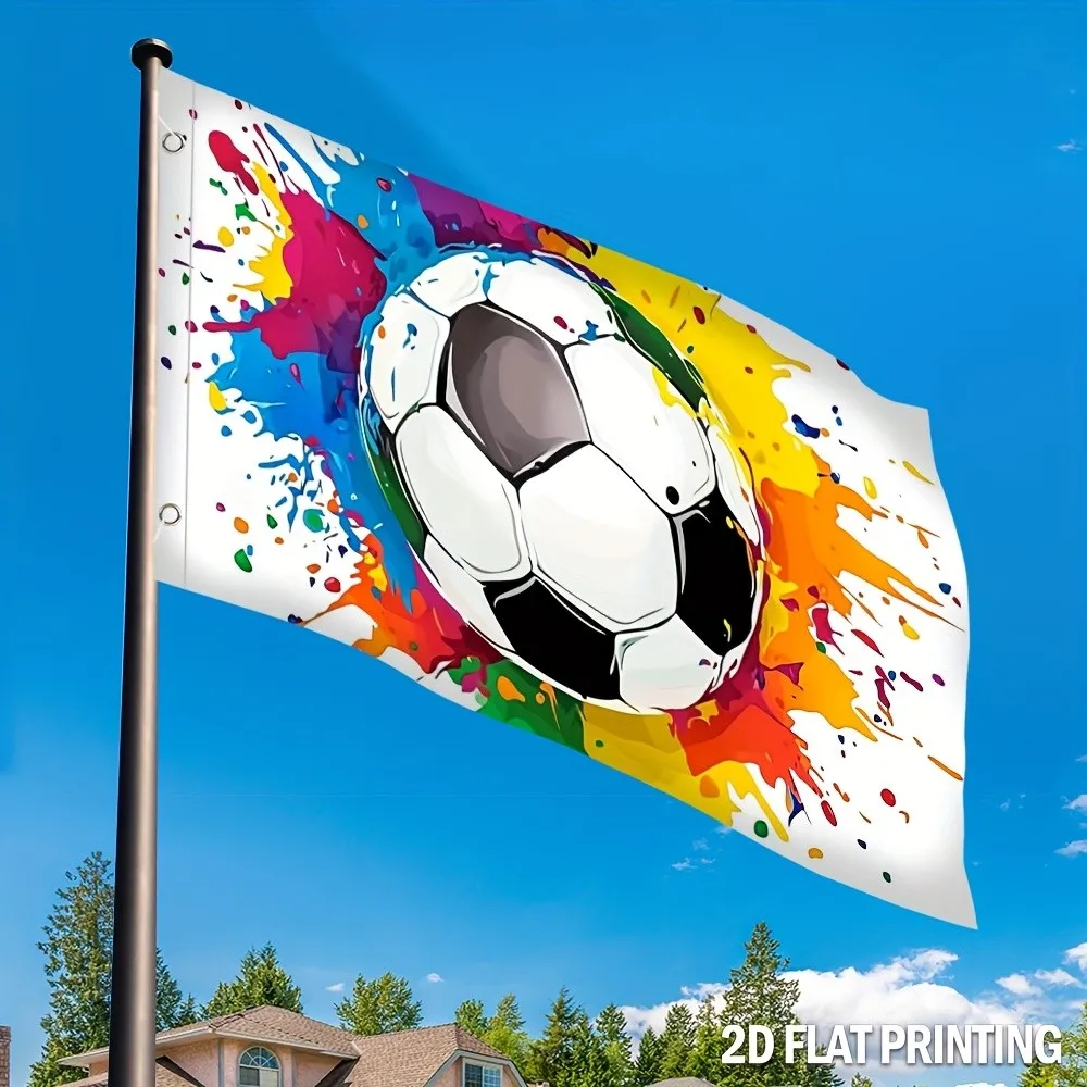 Vibrant Splash Soccer Ball Flag Durable Polyester Outdoor Sports Yard Decor Banner