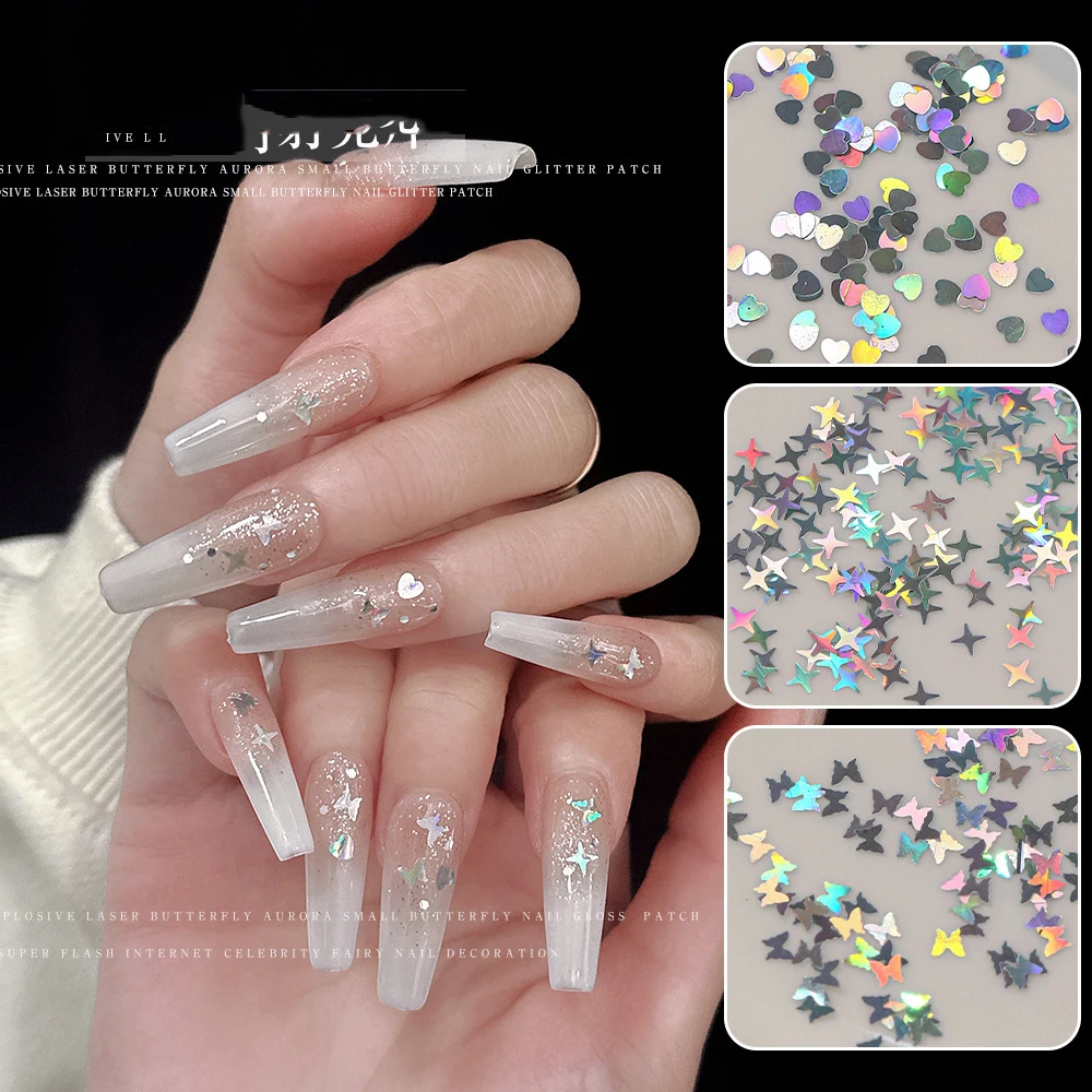 3 زجاجات المجسم يلمع 3 مللي متر شكل قلب فراشة أربعة نجوم مدببة مسمار بريق غرامة مسمار شكل بريق الترتر