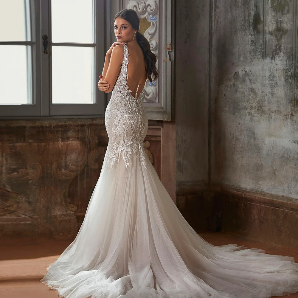 맞춤 제작 시민 레이스 롱 슬리브 웨딩드레스 2025 아플리케 스윗하트 네크라인 베스티도 데 노비아 (신부용)