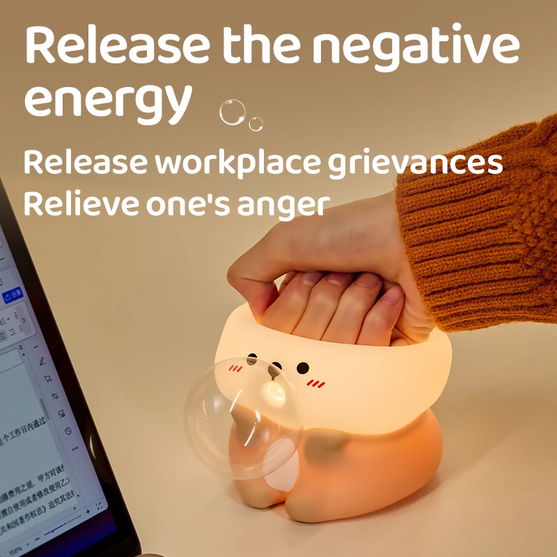 블로우 버블 바다 수달 LED 실리콘 야간 조명 충전식 터치 램프 디 밍이 가능한 수면 야간 조명 사무실 용 압력 완화 장난감