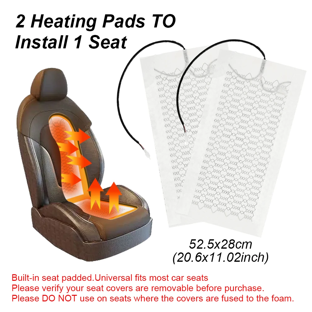 2pcs 12V Built-in Car Seat Heating Pad Seat Heater Carbon Fiber Temperature Adjustable Round Switch Controller 52.5*28cm