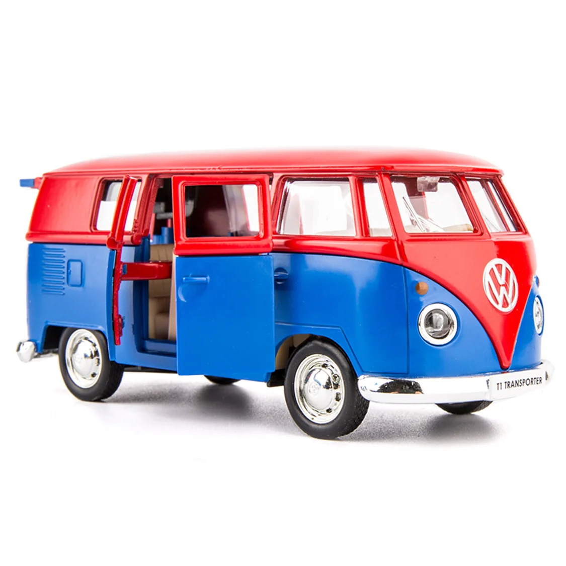 1:36 Volkswagen Bus T1 Toy Car, Diecast Pull Back Model Car, Doors Open, Collection Kids Toy for Aged 3 and up, Gift Red