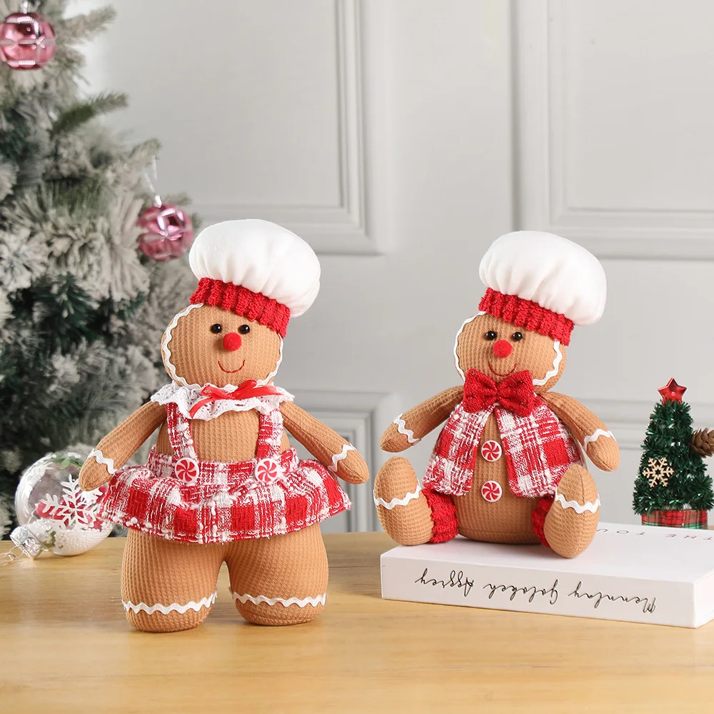 2024 Christmas Gingerbread Man Couple  Doll Tabletop Decoration Pieces Perfect for Family Holiday Scenes Layout Props and Gifts