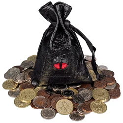 DND Pièces en Métal avec Pochette en Cuir pour Jeux de Société, Jetons de Jeu, Trésor de Pirate, Accessoires, Lot de 60