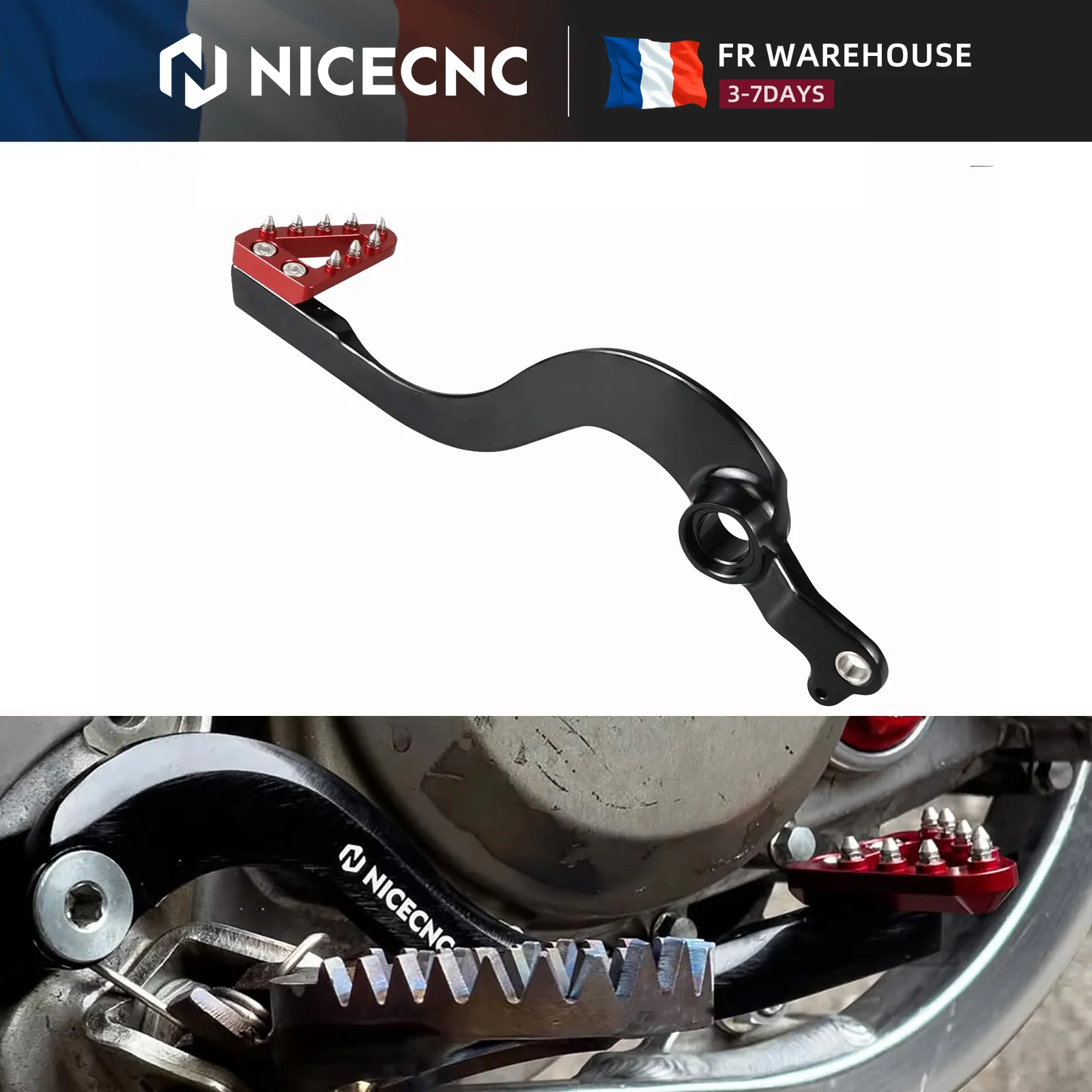 NICECNC Leva del Freno Forgiata con Punta Regolabile per Honda CRF450R 2005-2024 CRF250R 2004-2024 CRF450RX 2017-2024 CRF250RX 19-24