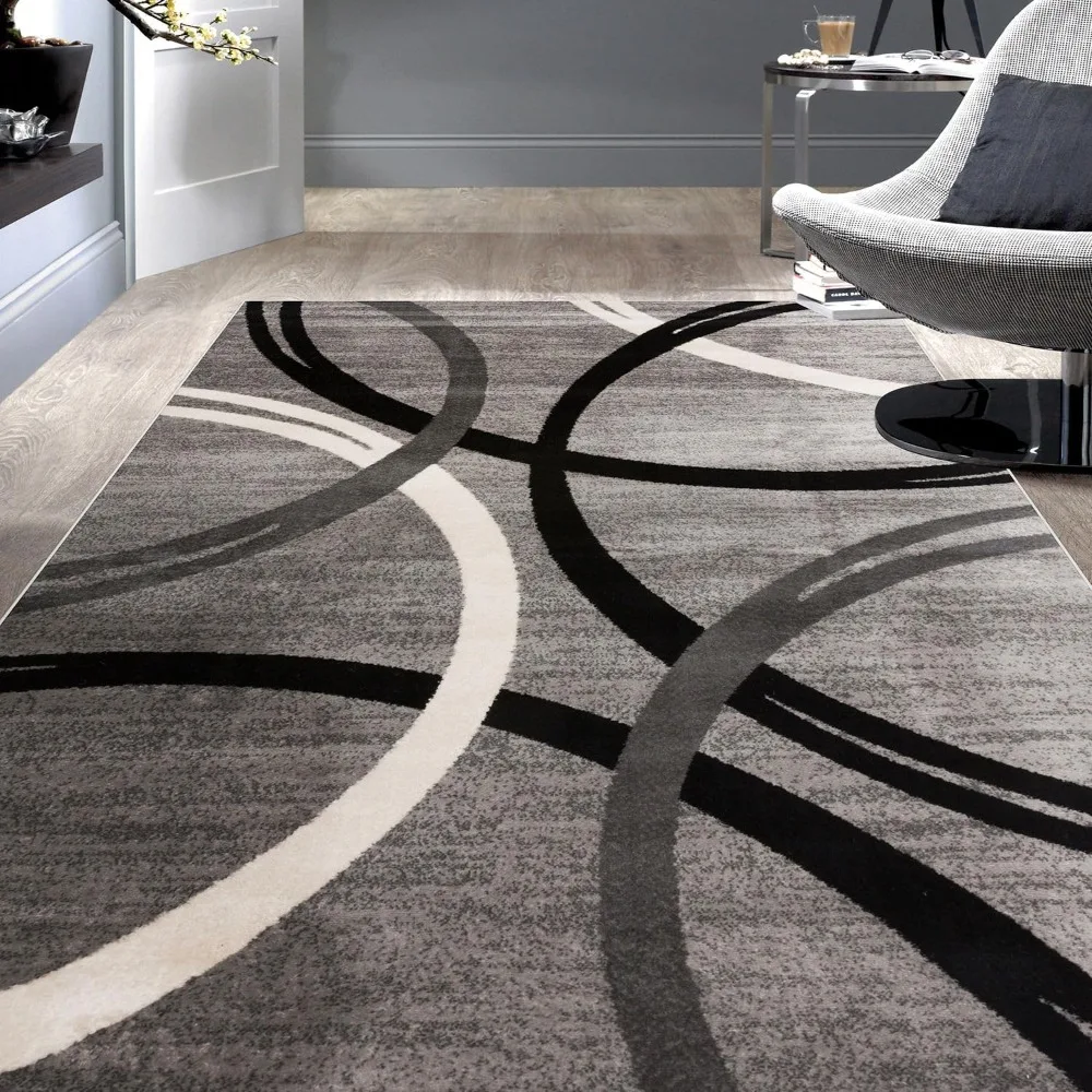 

Modern Wavy Circles Design Area Rug 5'3" x 7'3" Gray