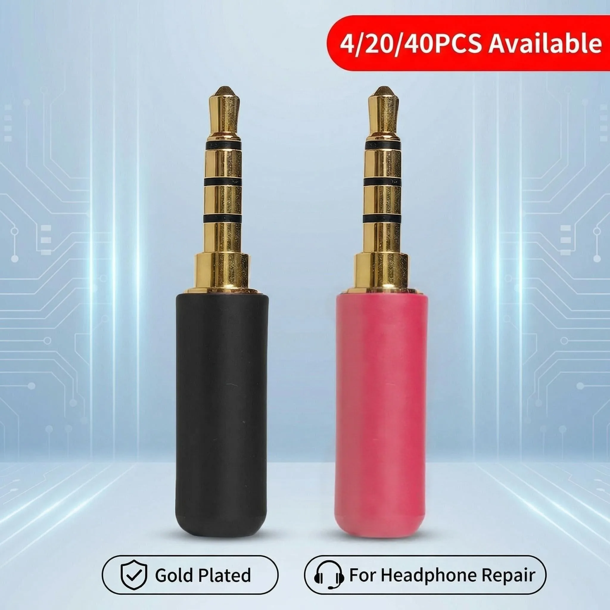4/20/40PCS 3.5mm TRRS 4-Pole Stereo Soldering Plug, Gold Plated AUX Audio Connector for Headphone, Earphone Cable DIY Repair