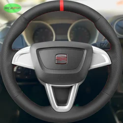 Black Leather Red Marker Car Steering Wheel Cover for Seat Ibiza 6J Mii 2012-2020