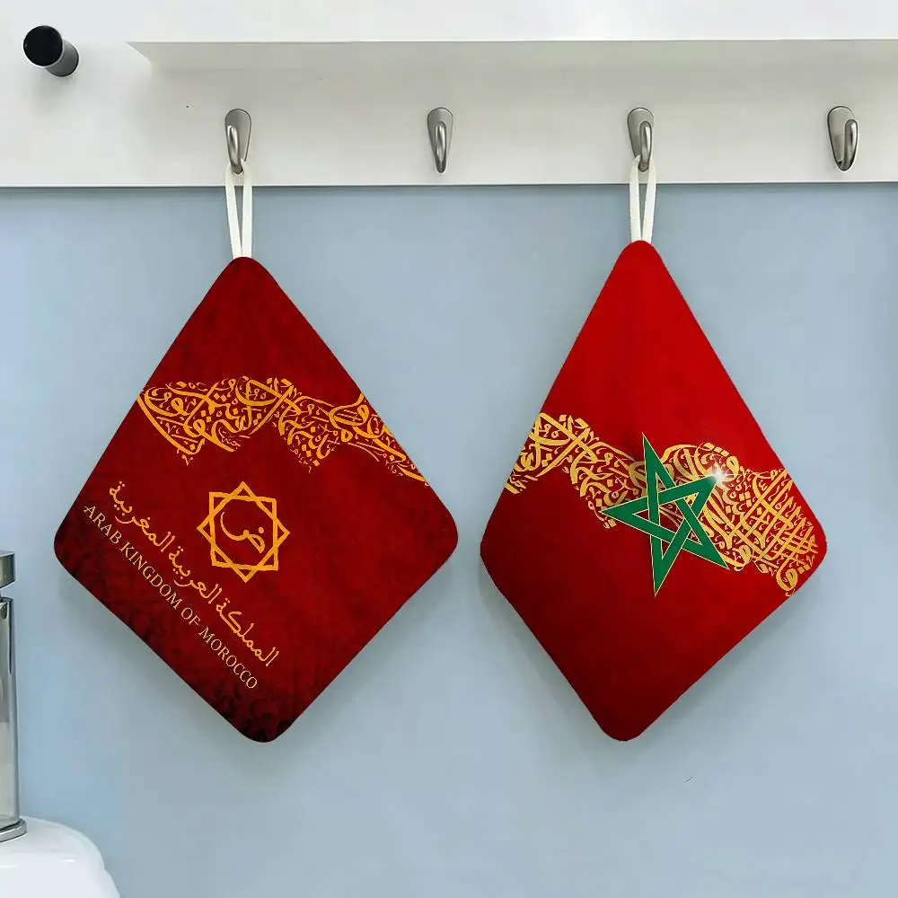 Popular Morocco F-Flag Hanging Style Hand Wiping Towel, Polyester Cotton, Anti-fade for Indoor Kitchen Living Room