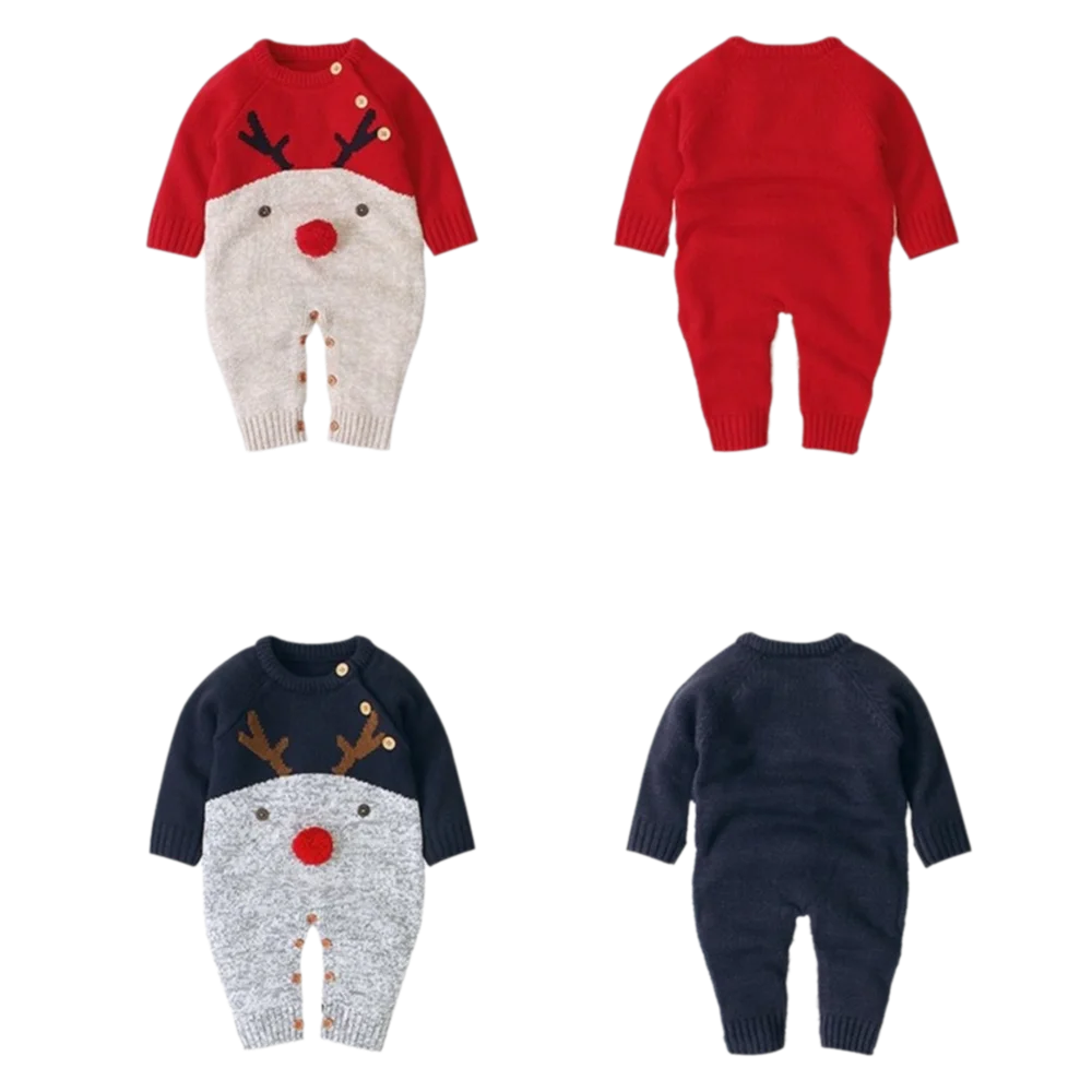 High Quality Christmas Deer Knitted Jumpsuit Long Sleeve Keep Warm Baby Romper Baby Costumes Clothes Christmas