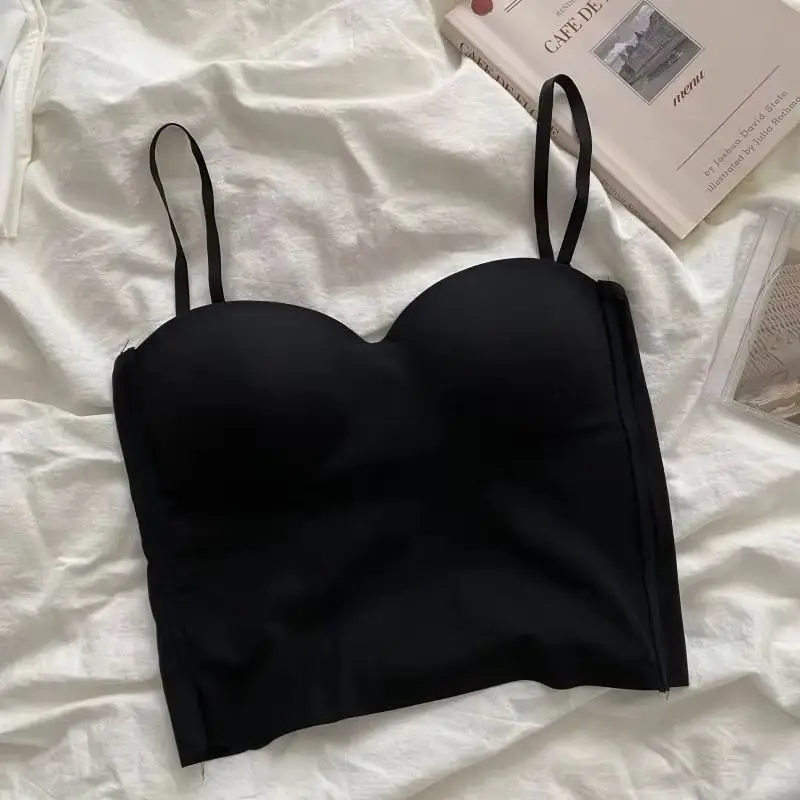 Hot Girls Thin Section Double Straps Solid Color Suspenders Inside Sport Vest Sexy Outer Wear Bottoming Slim Women Crop Tops Bra