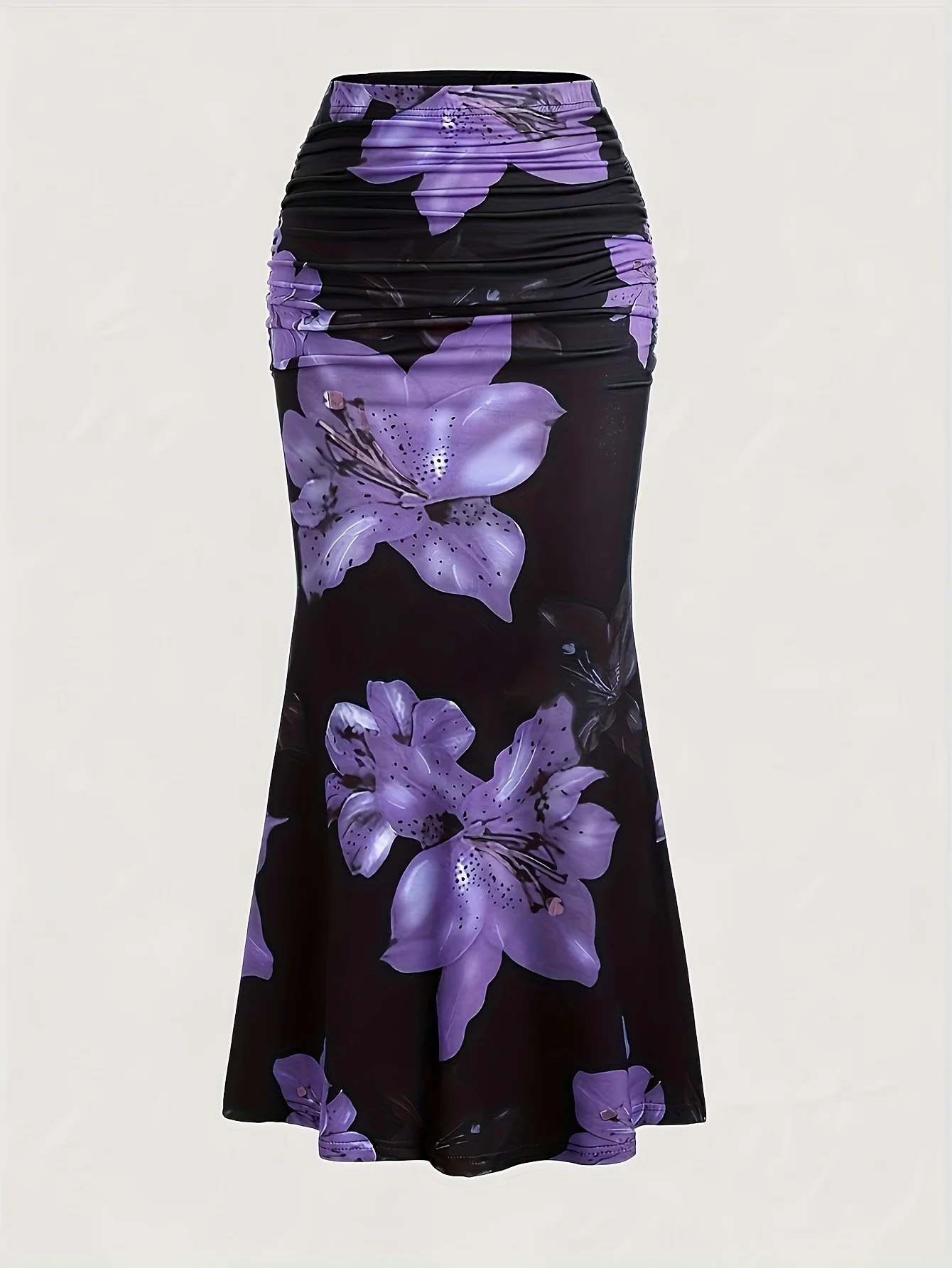 Women's Dignified, Grand, Sexy Plant Fiber Mid-Waist Pleated Edge Opaque Spring-Autumn Skirt
