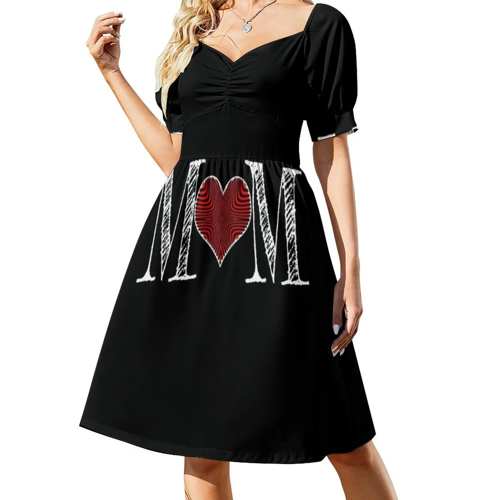 Mom'S All Heart Vintage Bohemian Dress Puff Sleeve Or Sleeveless Options For Women Dress Mom Mother Heart Love Birthday Female