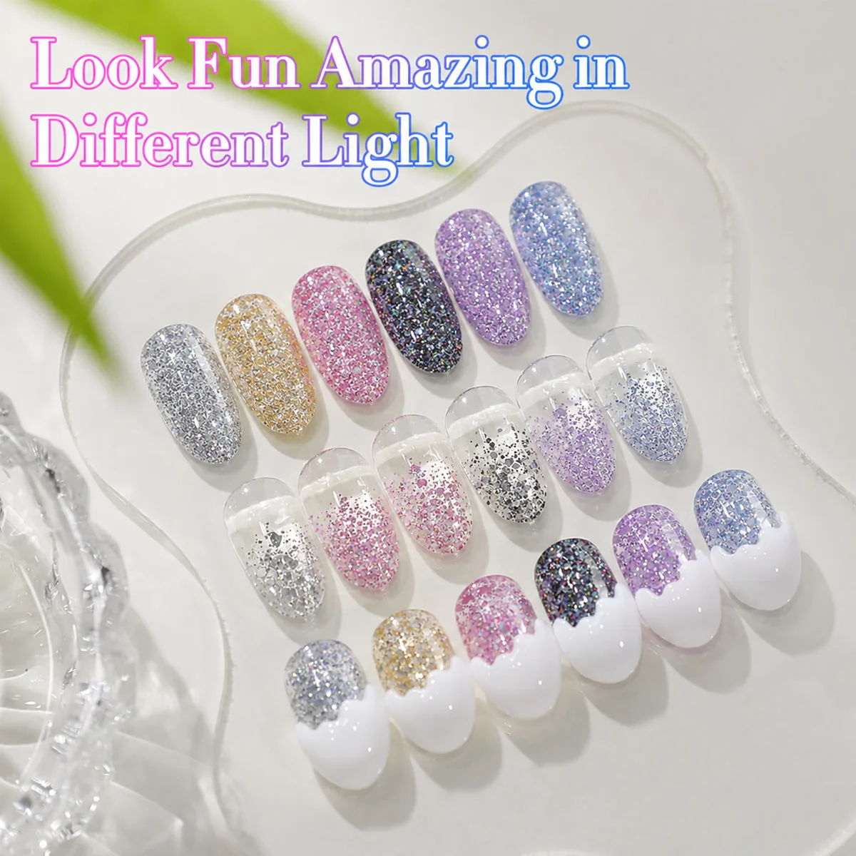 Mpow 1/3/6 Pcs Glitter & Sequins Gel Nail Polish Set 6 Colors Sparkle Shimmer Effect Soak Off UV LED Semi Permanent Nail Art DIY