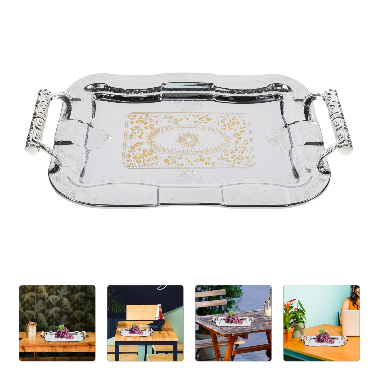 

1pc Stainless Steel Fruit Plate Large Capacity Serving Tray Retro Style Food Storage Tray Household Organizer Kitchen Barware