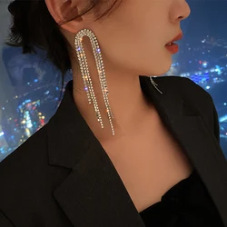 Fashion Statement Earring Long Full Rhinestone Big Earrings For Women Shining Tassel Dangle Earrings Wedding Jewelry Gift