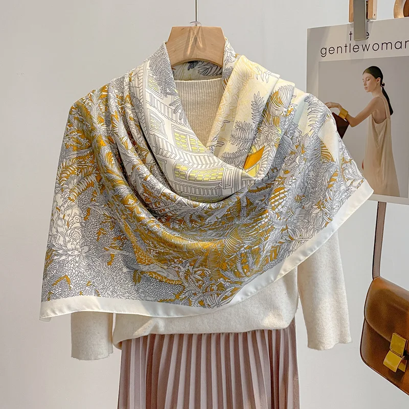 

Легкий шарф-платок для женщин, похожий на шелк, большой квадратной формы, двойного назначения: как шарф и как шаль.