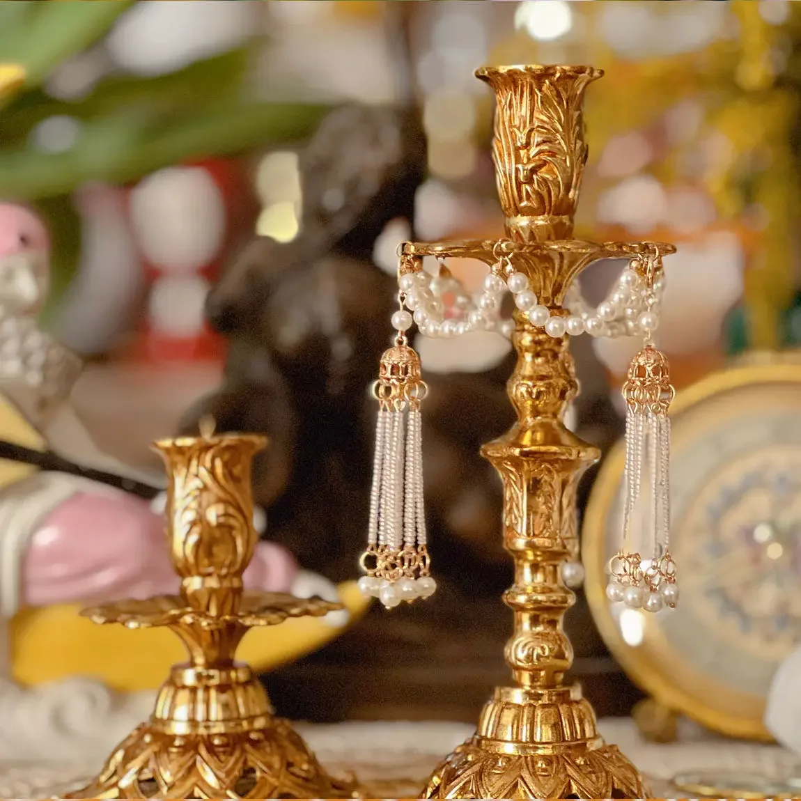 DSA retro brass carved candlestick all-copper home ornament decorative dining table shooting props