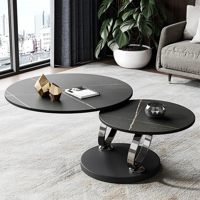 

Living room rock slab modern simple size round small apartment light luxury multi-functional marble rotating coffee table