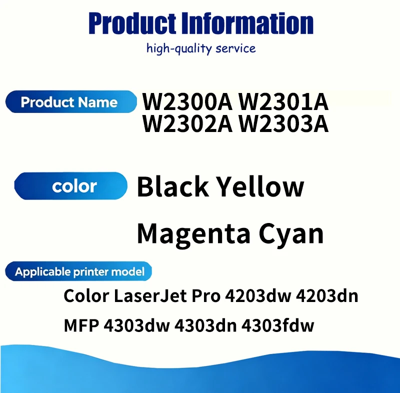 1 set W2300A W2301A W2302A W2303A Toner Cartridge Compatible For HP Color LaserJet Pro 4203dw 4203dn MFP 4303dw 4303dn 4303fdw