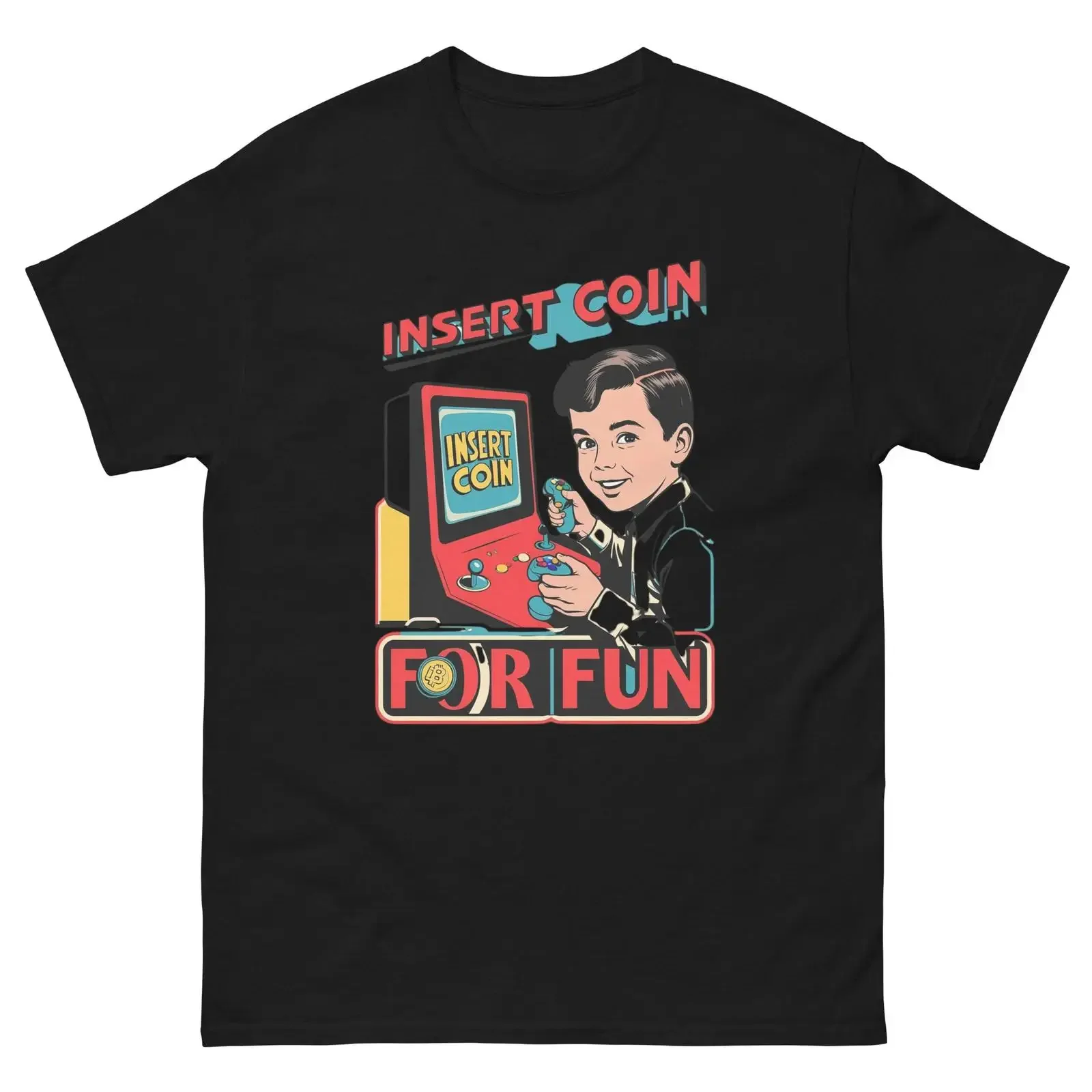 Inserta moneda por diversión Camiseta Camisa Retro Años 90 Meme Regalo Old School vintage Washed Casual homme Unisex Stylish