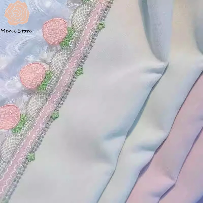 

Pink Beige Strawberry Princess Style Snow Neil Blackout Curtains for Girls Bedroom Room Wedding Window Floor To Ceiling Luxury