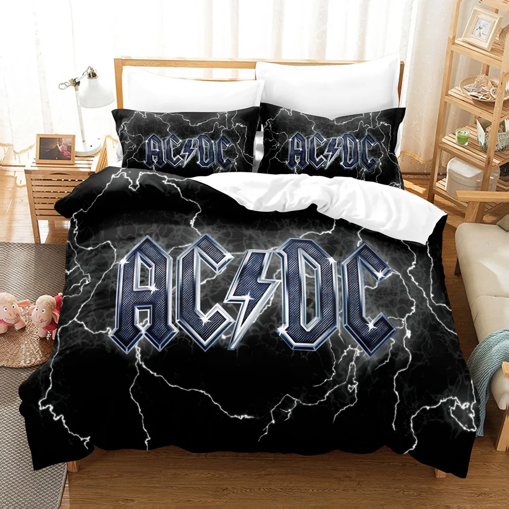 ACDC Bedding Set 3D Printing Rock Band Duvet Cover Pillowcase Boys Bedroom Double Queen King Quilt Bed Set