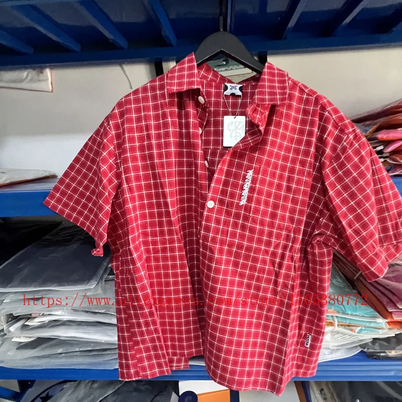 New Arrival Streetwear Plaid Cotton Mertre Tops Skin Friendly Summer Comfortable Versatile Short Sleeve Shirt
