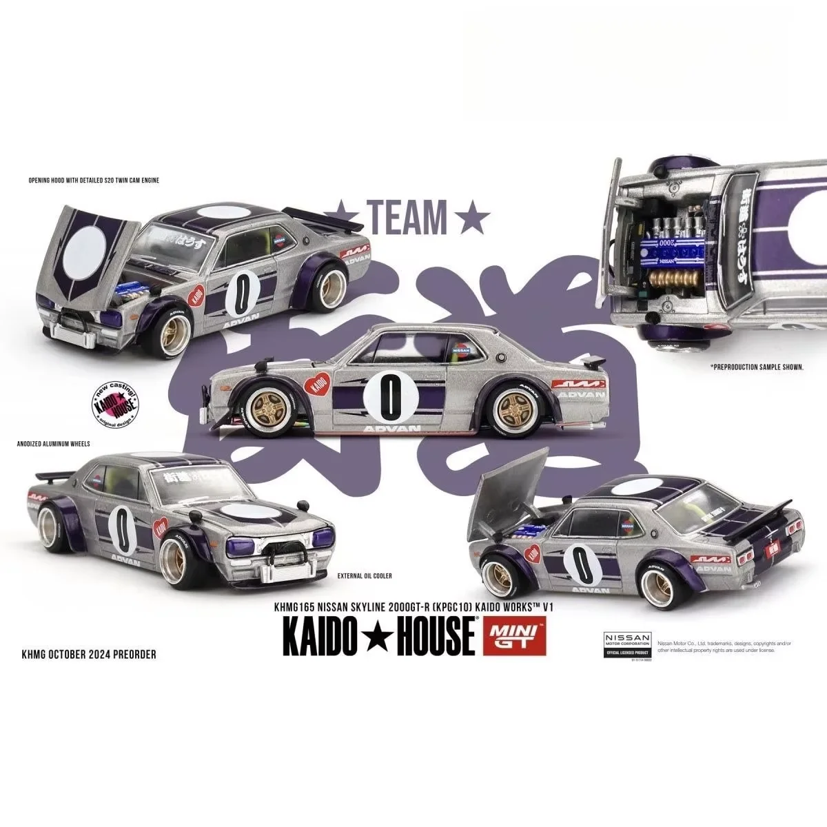 

Kaido + MINIGT Nissan Skyline 2000GT-R 1:64 alloy car model KHMG165
