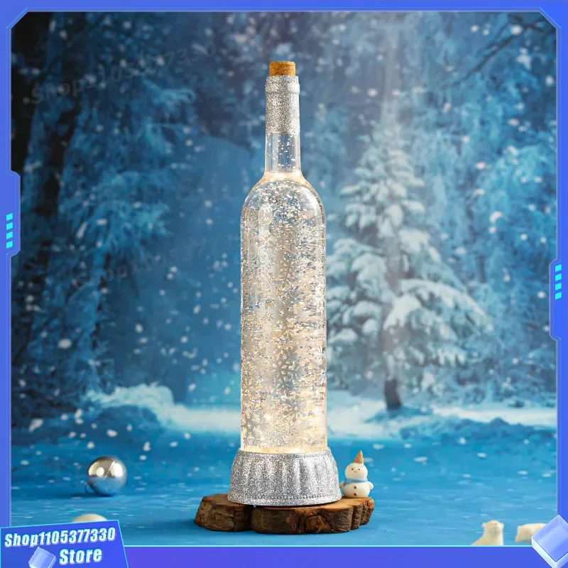 Christmas Wine Bottle LED Night Light Music Box Crystal Ball Snow Globe Home Decor Gift Handicraft Ornament for Holiday Party
